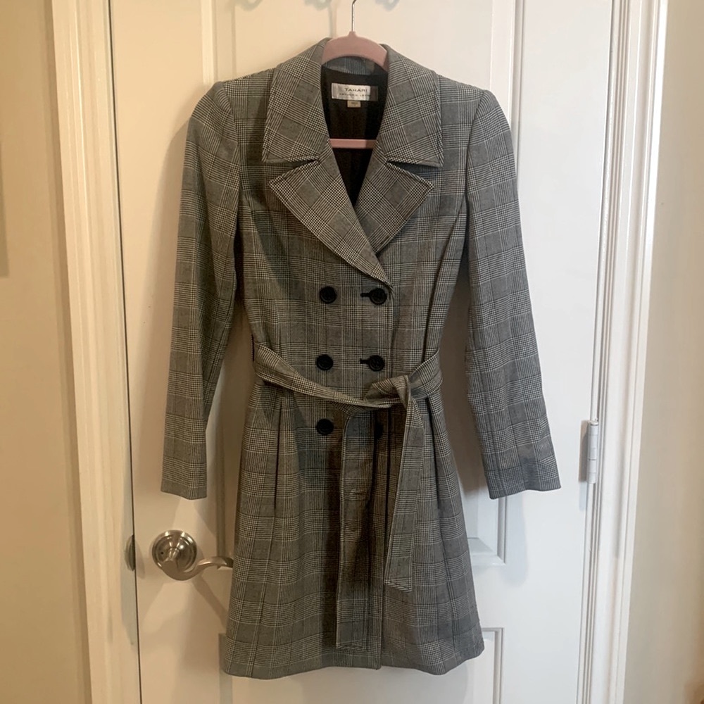 TAHARI Houndstooth Pea Coat Jacket Size 2